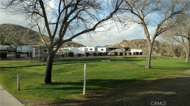 view of property's community featuring a mountain view and a yard