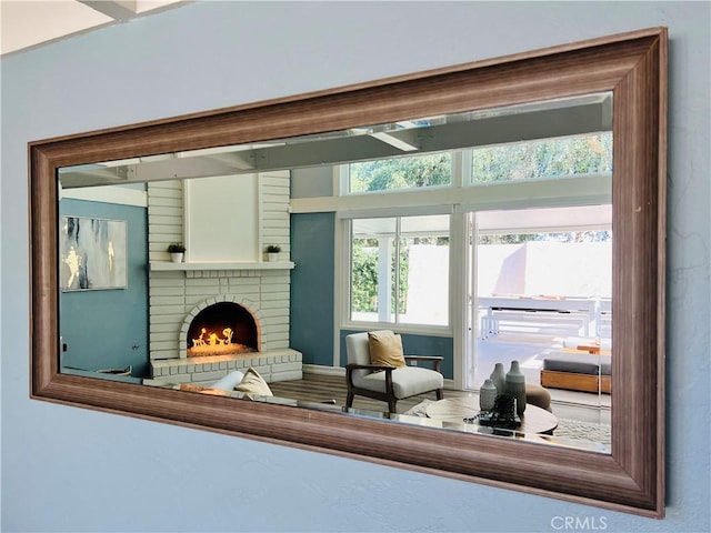 living room with a fireplace