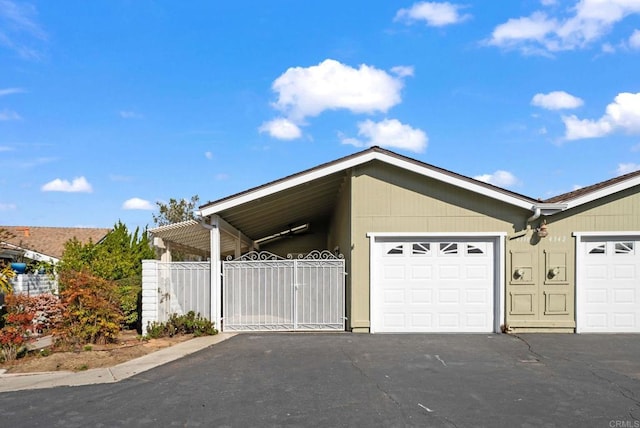 exterior space with a garage