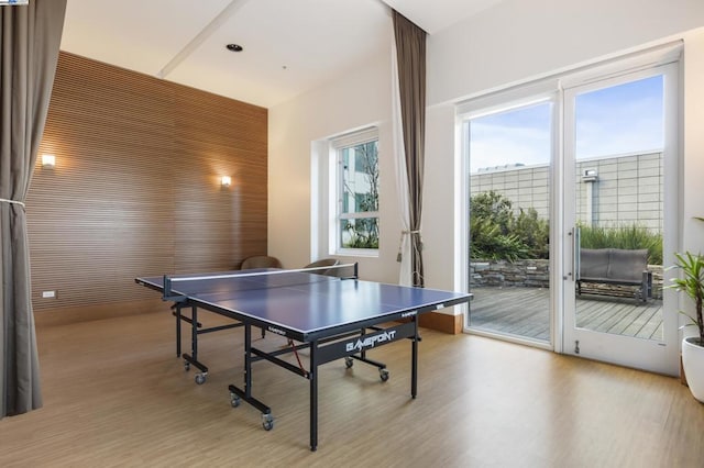 playroom with light hardwood / wood-style floors