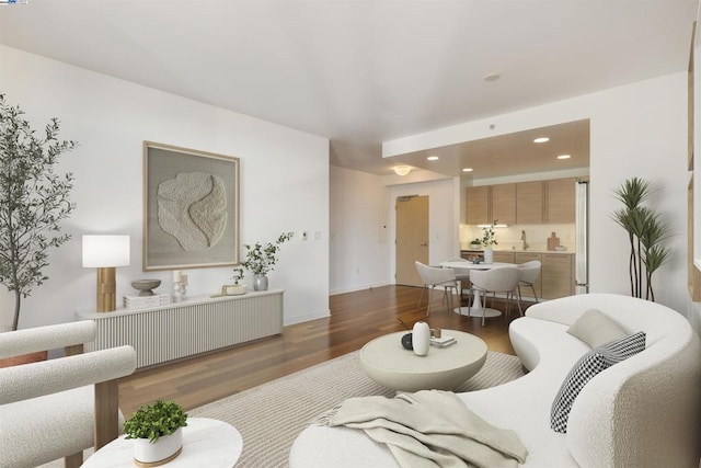 living room featuring sink and hardwood / wood-style floors