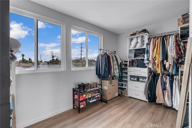 walk in closet featuring light hardwood / wood-style flooring