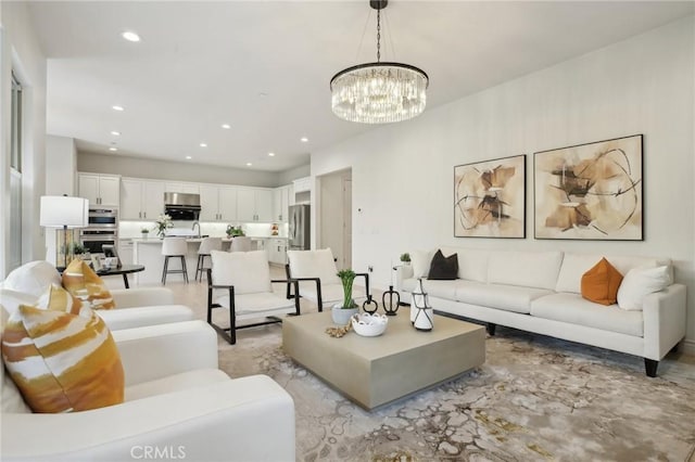 living room with a chandelier