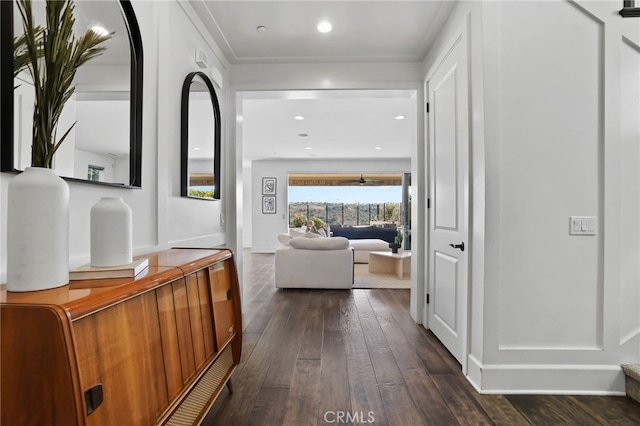 corridor featuring dark hardwood / wood-style floors