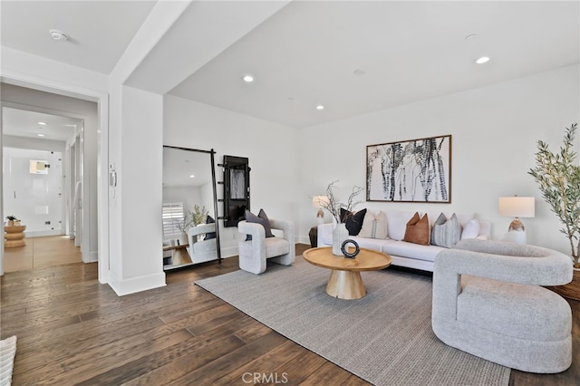 living room featuring dark hardwood / wood-style flooring