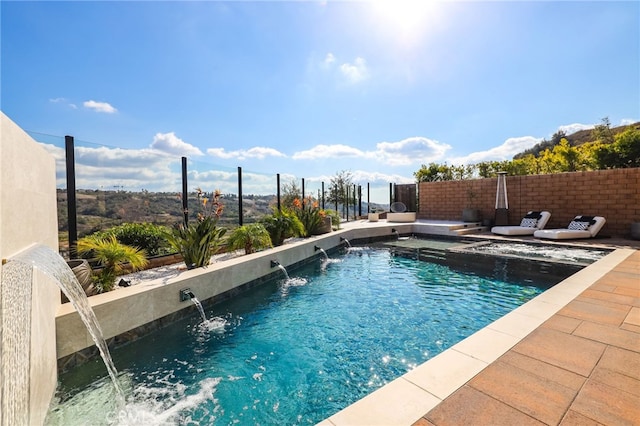 view of swimming pool featuring pool water feature