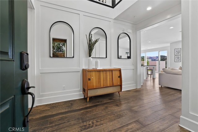 entrance foyer with dark wood-type flooring