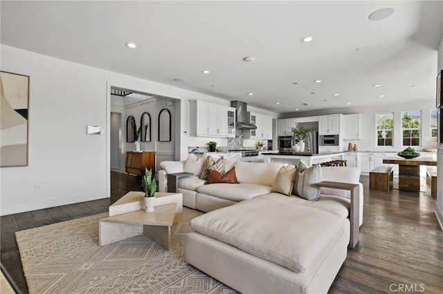 living room featuring dark hardwood / wood-style floors