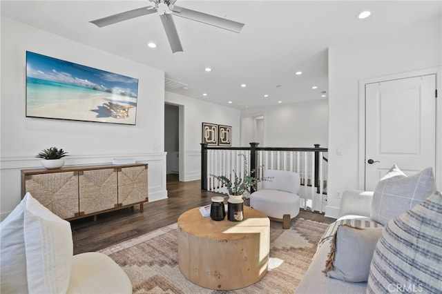 living room with dark wood-type flooring