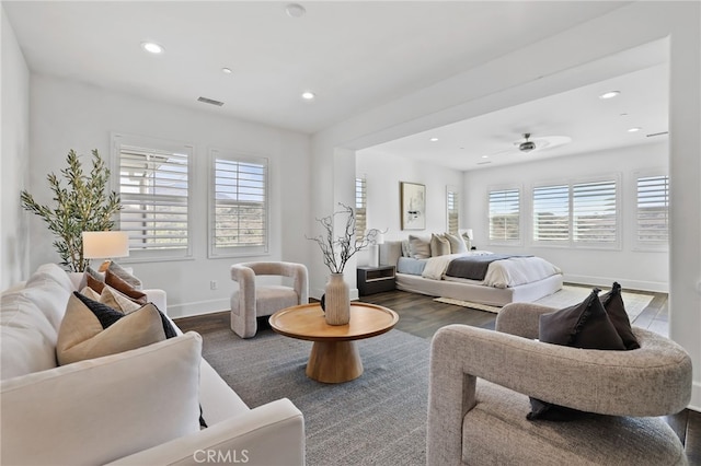 living room featuring dark hardwood / wood-style flooring