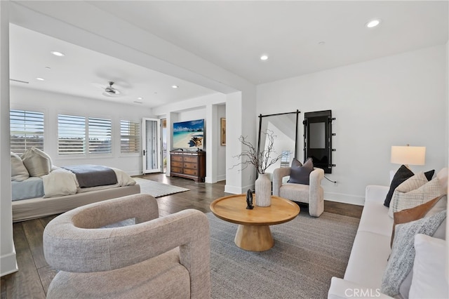 living room featuring dark hardwood / wood-style flooring