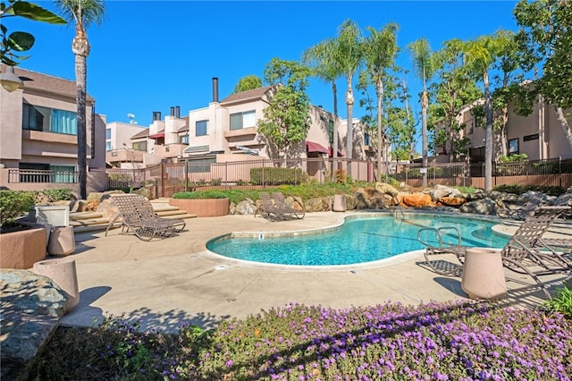 view of swimming pool featuring a patio