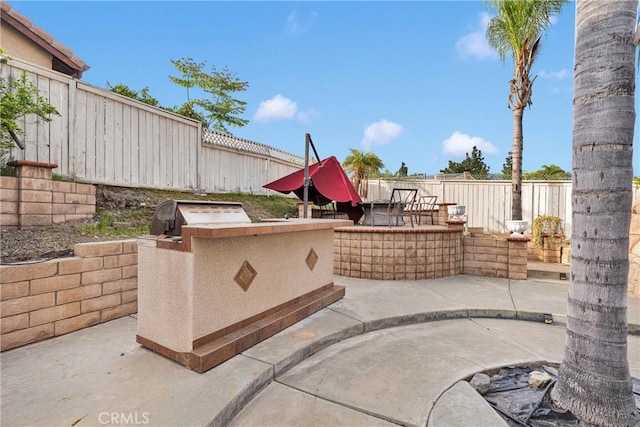 view of patio / terrace featuring a fenced backyard, a grill, and area for grilling