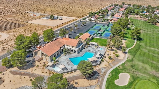 drone / aerial view with view of desert