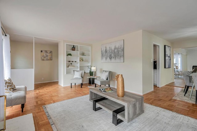 living room with light parquet flooring