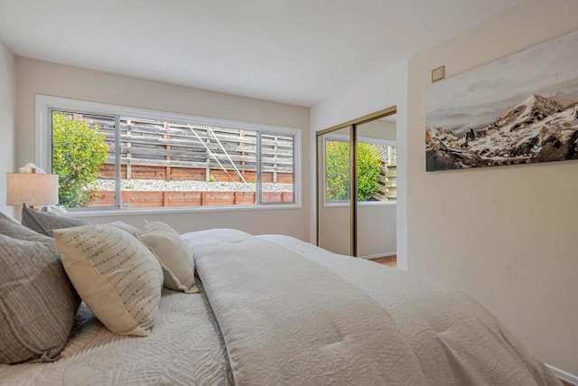 bedroom with a closet and multiple windows