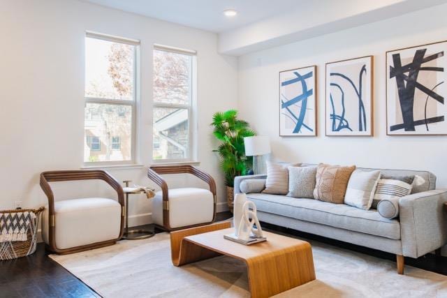 living area with light hardwood / wood-style flooring