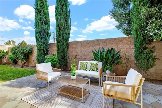 view of patio featuring an outdoor hangout area