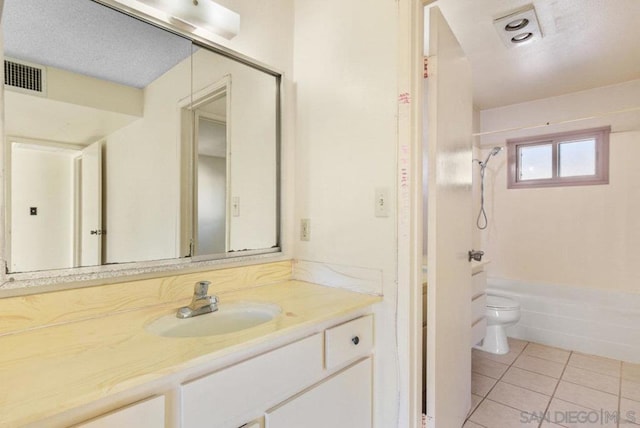 full bathroom with vanity, tile patterned floors, toilet, and shower / bath combination