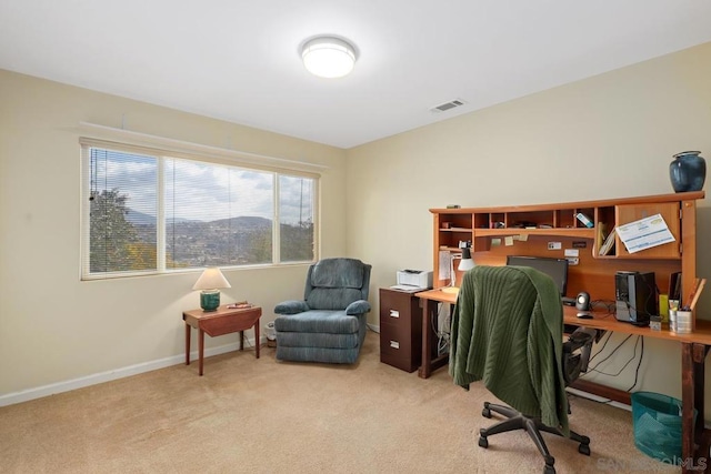 view of carpeted home office