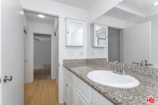 bathroom with vanity and wood-type flooring