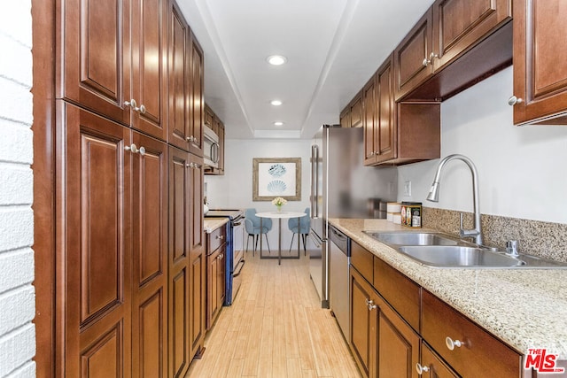 kitchen with sink, light hardwood / wood-style flooring, and appliances with stainless steel finishes