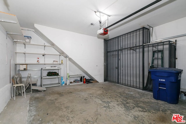 garage with a garage door opener