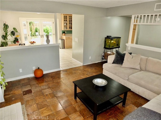 living room featuring french doors