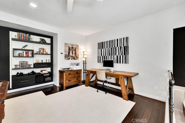 office area featuring dark wood-type flooring