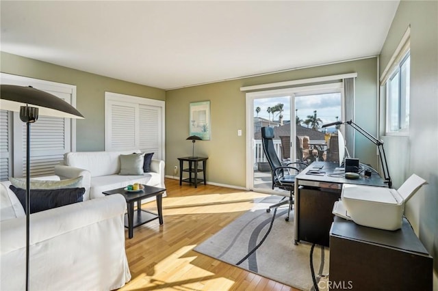 home office featuring light hardwood / wood-style flooring