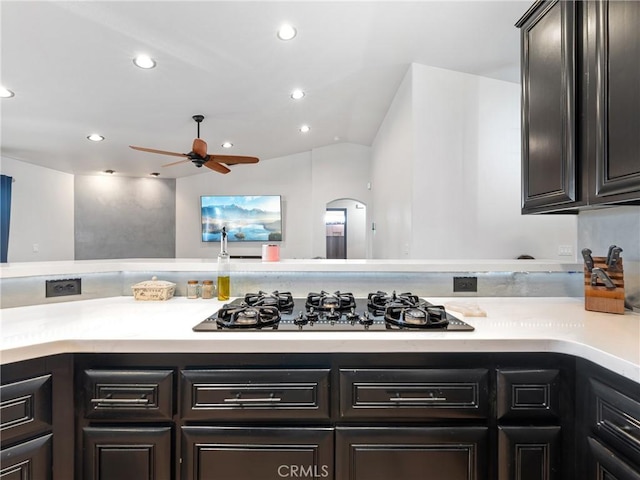 kitchen with black gas stovetop and ceiling fan