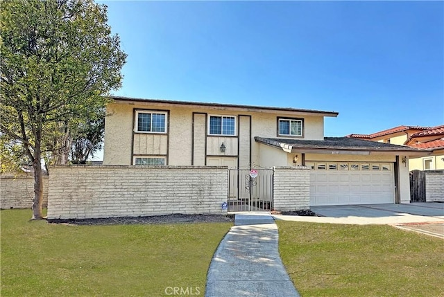 view of front facade with a garage and a front lawn