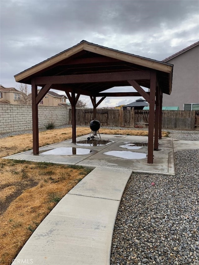 view of community featuring a gazebo and a patio area