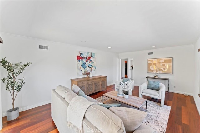 living room featuring dark hardwood / wood-style floors