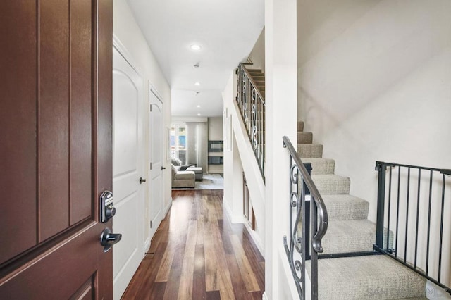 foyer entrance featuring dark wood-type flooring