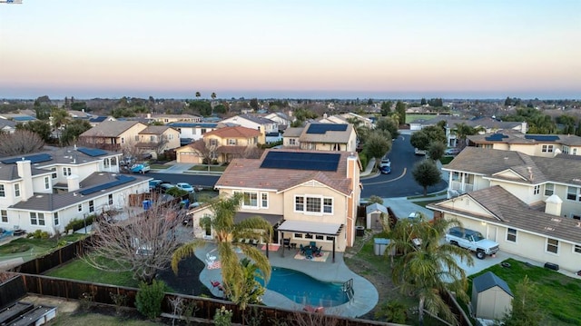 view of aerial view at dusk