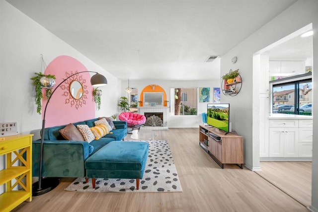 living room featuring light wood-type flooring