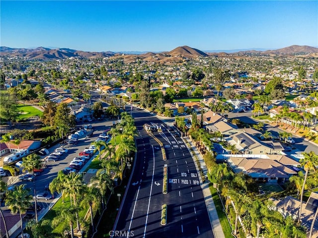 drone / aerial view featuring a mountain view