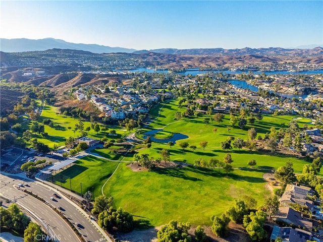 bird's eye view featuring a water and mountain view