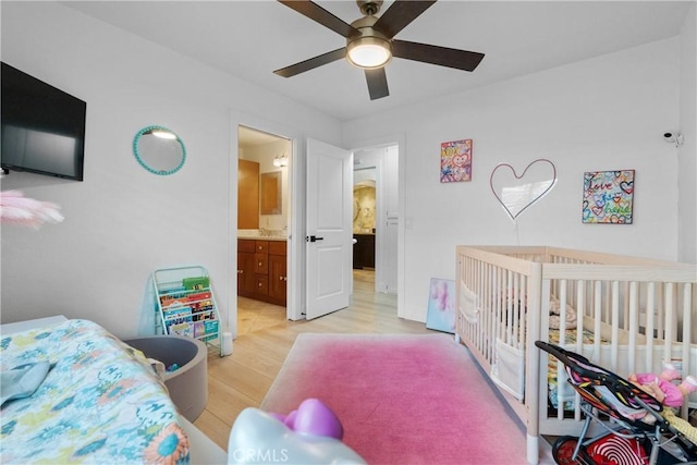 bedroom featuring ceiling fan and light hardwood / wood-style floors