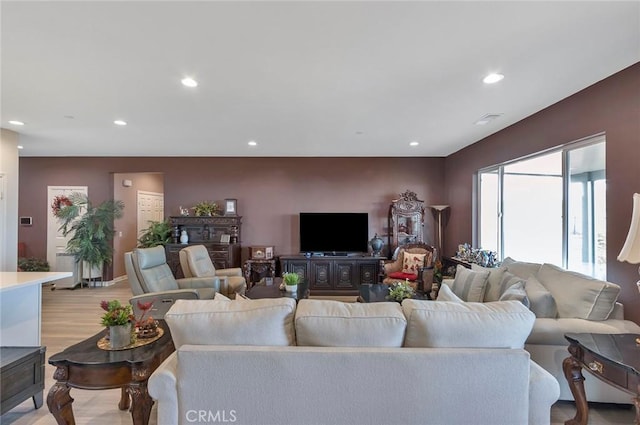 living room featuring light wood-type flooring