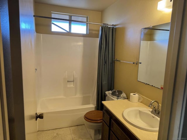 full bathroom with vanity, toilet, tile patterned flooring, and shower / bath combo