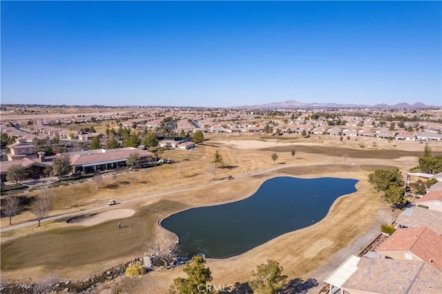 bird's eye view with a water and mountain view