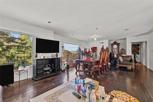 living room featuring dark hardwood / wood-style floors