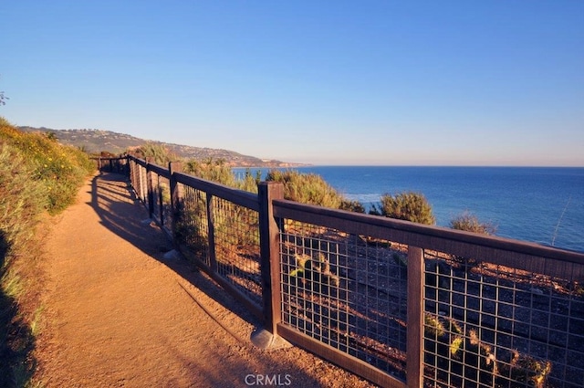 exterior space featuring a water view