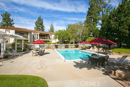 view of pool with a patio and a pergola