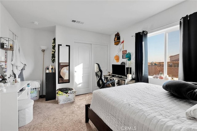 bedroom featuring a closet and carpet