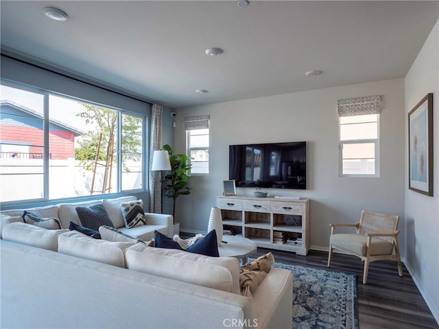 living room with dark wood-type flooring