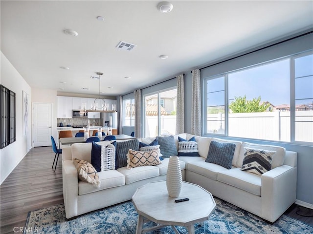 living room with hardwood / wood-style flooring