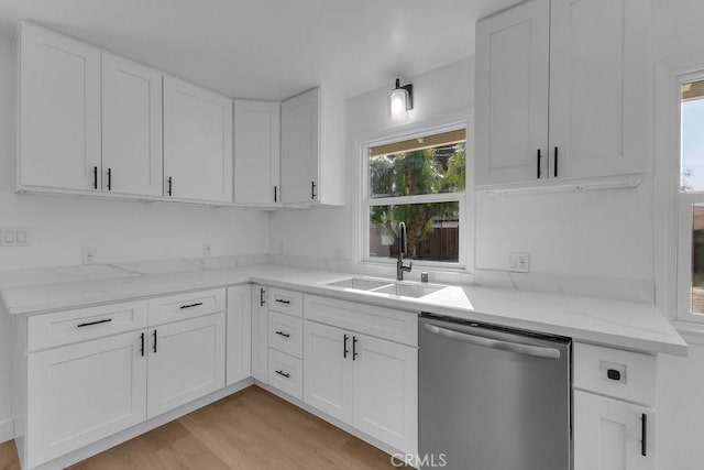 kitchen with white cabinetry, sink, and dishwasher